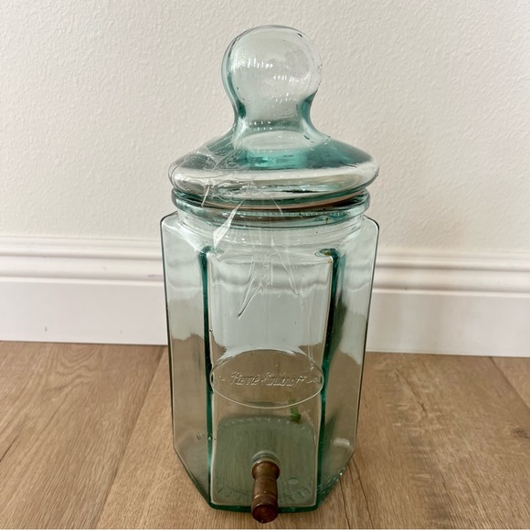 RARE Vintage Italy Pierre‎ Smirnoff Green Glass Drink Dispenser Jar Brass Spigot